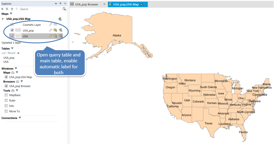 Map window with main and query layer Map window with main and query layer