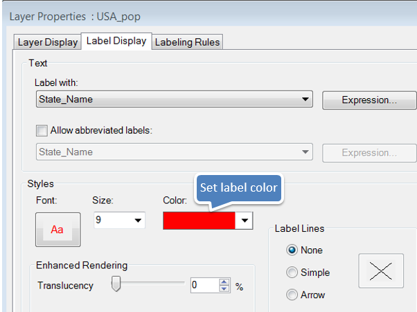 Set label display properties for query layer Set label display properties for query layer